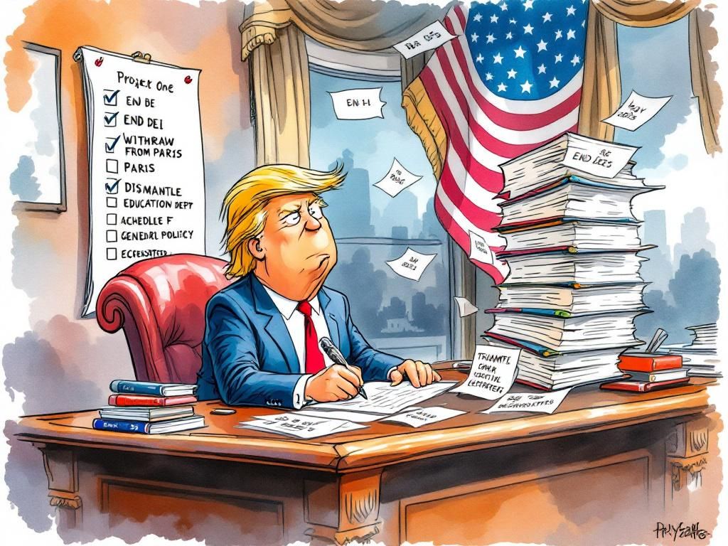Trumpy-Wumpy signing Day One executive orders directly from the Project 2025 checklist